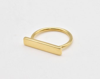 Gold Bar Ring, Rectangle Signet Band, Boho Ring, Plain Bar Ring, Stacking Ring, Simple Stackable Band, Thin Bar Ring, 18k Gold Vermeil