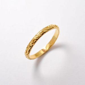 Dainty Gold Band, Embossed Ring, Boho Band, Stackable Ring, Gold Plated Ring, Tribal Band, Thin Gold Ring, Bohemian Band, Gold Vermeil Ring