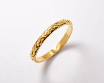 Dainty Gold Band, Embossed Ring, Boho Band, Stackable Ring, Gold Plated Ring, Tribal Band, Thin Gold Ring, Bohemian Band, Gold Vermeil Ring