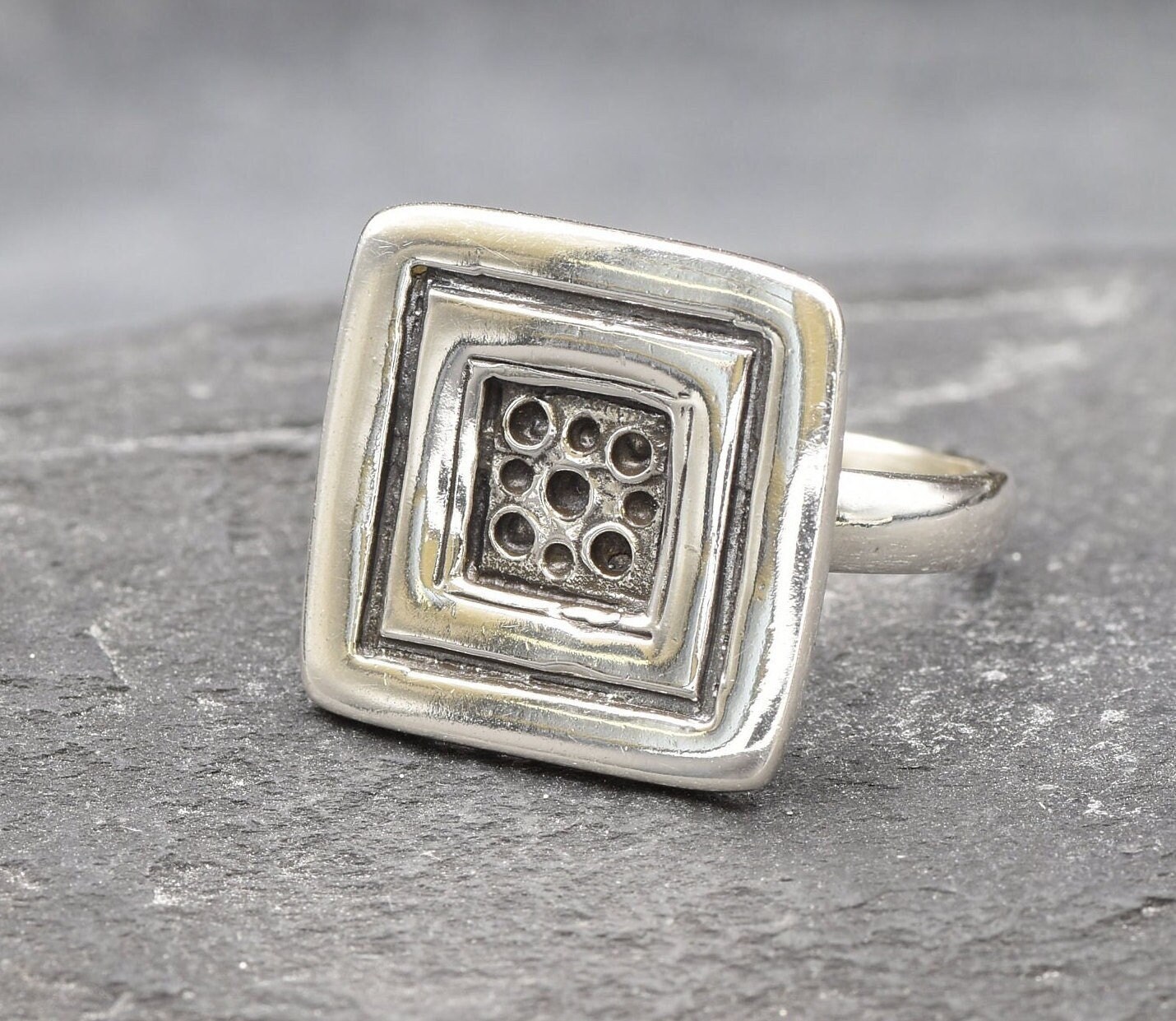 ★SENTIMENTS★ NO.322 [SILVER] GEOMETRY SQUARE RING Silver Square Ring, Solid Silver Ring, Button Ring, Sterling