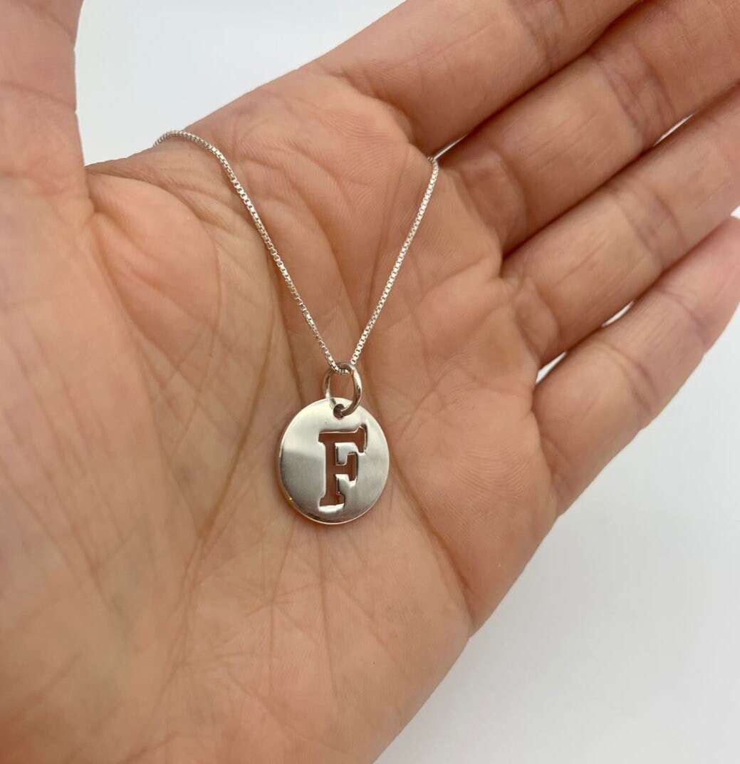 Letter F Pendant, Capital F Necklace, Disc Letter Necklace, Round ...