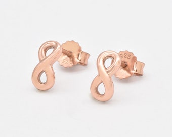 Rose Gold Infinity Ohrringe, Zierliche Rosa Ohrstecker, Minimalistische Infinity Ohrstecker, Zierliche Ohrringe für jeden Tag, Freundschaft Ohrringe, Silber von Adina