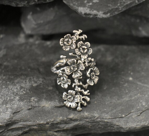 Long Flower Ring Flower Bouquet Ring Statement Ring Long Etsy
