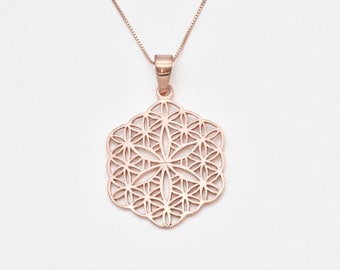 Flower of Mandala Pendant, Flower of Life, Gold Mandala, Flower Pendant,  Rose Gold Vermeil, Seed of Life, Mandala Necklace, Geometric Charm