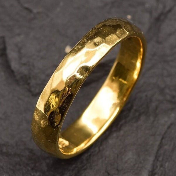 Gold gehämmert Ring, Gold Ehering, Unisex Ehering, Gold Hochzeitsband, gehämmert breiter Ring, stapelbar Ring, Goldring, Ehering