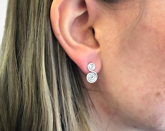 Silver Swirl Earrings, Spiral Earrings, Tribal Earrings, Boho Earrings, Round Silver Earrings, Vintage Earrings, Silver Earrings, 925 Silver