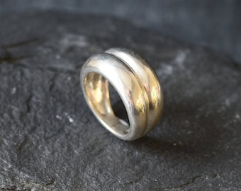 Dubbellaagse band, dikke zilveren ring, dikke ring, koepelring, dubbele ring, twee bandring, vintage ring, stapelbare ring, Boho ring