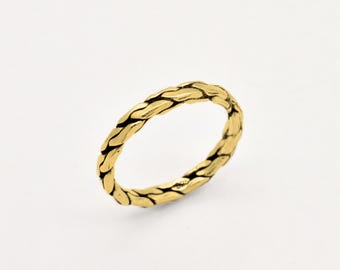 Guldflätad ring, Unisex mönstrad ring, Texturerat guldband, Guldflätat band, Unisex vävd ring, Elegant flätad ring, Silver från Adina