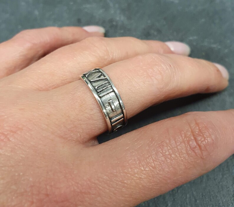 Roman Numbers Ring Thick Silver Band Numeral Band Solid | Etsy