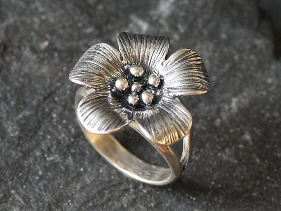 Flower Ring Floral Ring Chunky Ring Solid Silver Ring Hippie