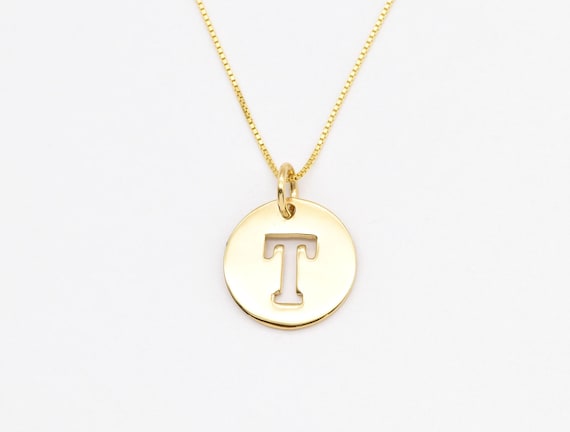 Letter T Gold Pendant Initial T Necklace Round Alphabet Necklace Gold Disc Letter Necklace Gold Letter Pendant Silver By Adina Etsy