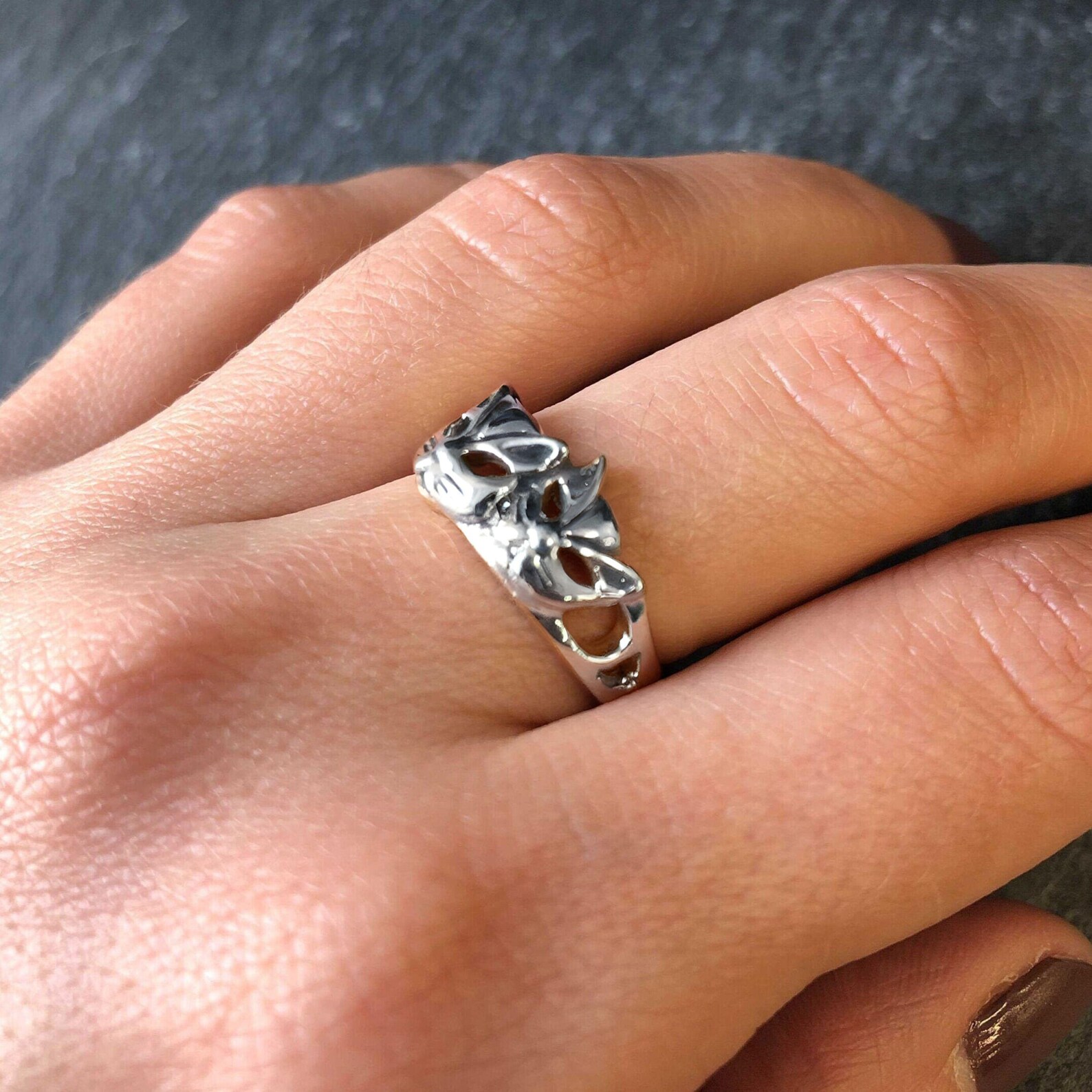 Silver Cat Ring, Cat Face Ring, Cute Cat Ring, Sterling Silver Cat Ring ...