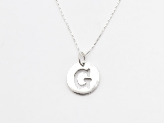 文字Gペンダント、イニシャルGネックレス、ディスク文字ネックレス 
