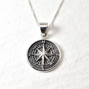 Silver Compass Necklace, North Star Pendant, Viking Compass Pendant, Round Compass Pendant, Vintage Compass Pendant, Silver By Adina