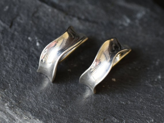 Silver Hoop Earrings, Curve Earrings, Minimalist Earrings, Wave Earrings, Thick Hoops, Half Hoops, Simple Hoops, 925 Silver Earrings