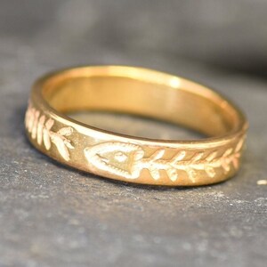 Gold Fish Ring, Embossed Ring, Fish Band, Gold Band, Stackable Band ...