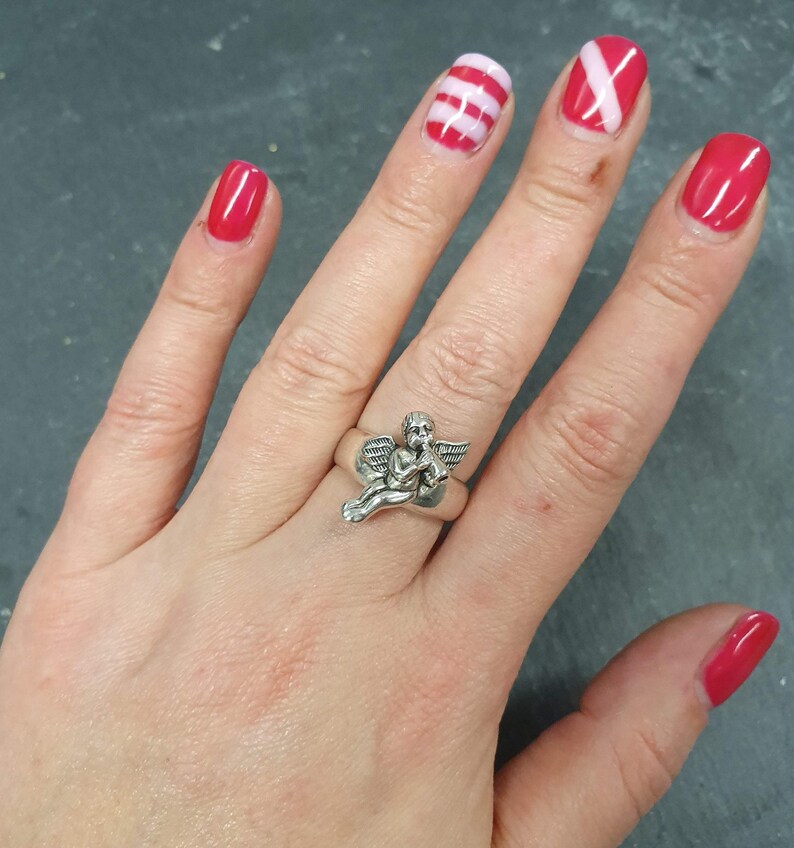 Angel Ring, Silver Angel Ring, Cupid Ring, Saint Ring, Statement Ring, Vintage Ring, Religious Ring, Sterling Silver Ring, Solid Silver Ring image 2