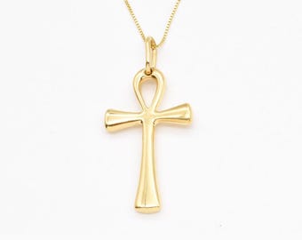 Gold Cross Pendant, Egyptian Ankh Necklace, Minimalist Cross Pendant, Christian Religious Necklace, Ancient Gold Pendant, Silver By Adina