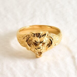 Gold Lion Ring, Gold Vintage Ring, Zodiac Ring, Antique Ring, Animal Ring, Artistic Ring, Statement Ring, Lion Head Ring, 18K Gold Plated image 8