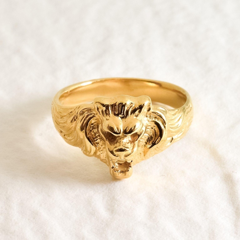 Gold Lion Ring, Gold Vintage Ring, Zodiac Ring, Antique Ring, Animal Ring, Artistic Ring, Statement Ring, Lion Head Ring, 18K Gold Plated image 8
