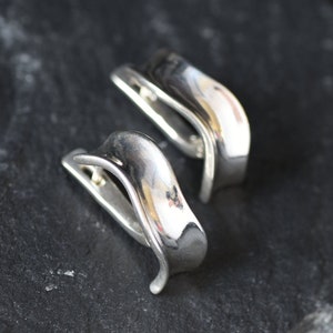 Silver Hoop Earrings, Curve Earrings, Minimalist Earrings, Wave Earrings, Thick Hoops, Half Hoops, Simple Hoops, 925 Silver Earrings image 3