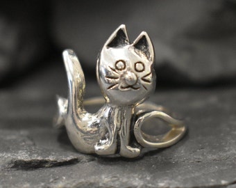 Anello per gatti, Anello per gatti in argento, Anello in argento massiccio, Anello per gatti piccoli, Anello vintage, Anello per gatti divertenti, Gioielli per animali, Anello per animali, Argento sterling 925