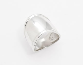 Silver Cuff Ring, Wide Silver Band, Shield Ring, Long Ring, Statement Band, Mirror Ring, Sterling Silver Ring, 925 Silver Band, Warrior Ring