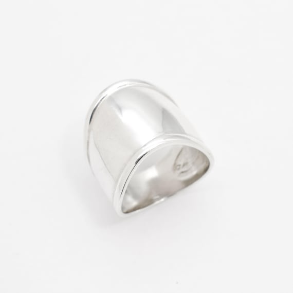 Silver Cuff Ring, Wide Silver Band, Shield Ring, Long Ring, Statement Band, Mirror Ring, Sterling Silver Ring, 925 Silver Band, Warrior Ring