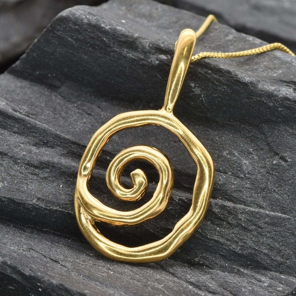 Gold Spiral Necklace, Swirl Pendant, Spiral Pendant, Ancient Necklace, Celtic Spiral Pendant, Gold Vermeil Pendant,Minimalist Swirl Necklace