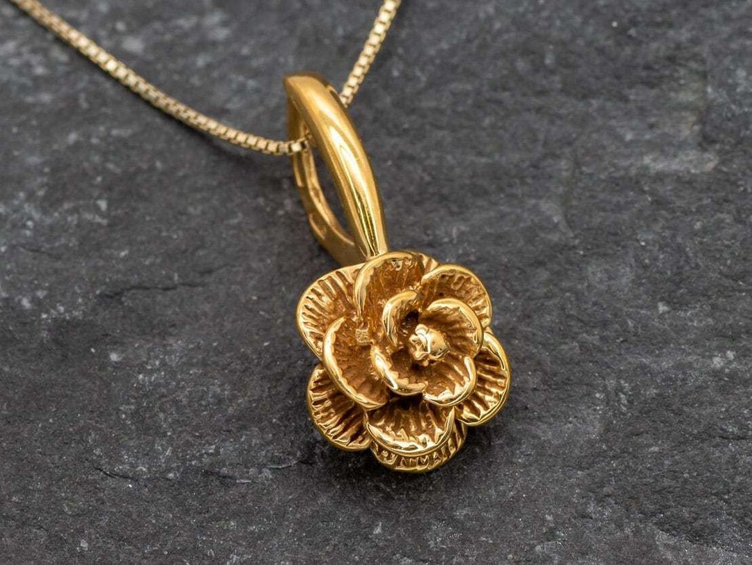 Fancy Gold R Flower Gold Flower Necklace, Gold Floral Pendant, Gold Vermeil Pendant ...