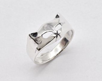 Sterling Silver Cat Face Ring Vintage 925 Sterling Silver