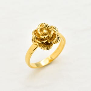 Dainty Gold Vermeil Rose Ring, Small Flower Ring, Handmade Gift for Her