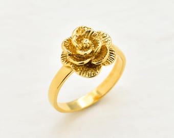 Dainty Gold Vermeil Rose Ring, Small Flower Ring, Handmade Gift for Her