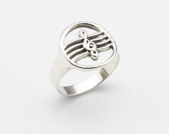 Silver Treble Clef Ring, Music Note Ring, Sterling Silver Ring, Musician Ring, Silver Statement Ring, Silver Ring, Wide Music Note Ring,
