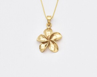 Gold Flower Necklace, Boho Necklace, Flower Pendant, Hawaiian Flower Necklace, Plumeria Pendant, Summer Jewelry, Silver By Adina, For Her