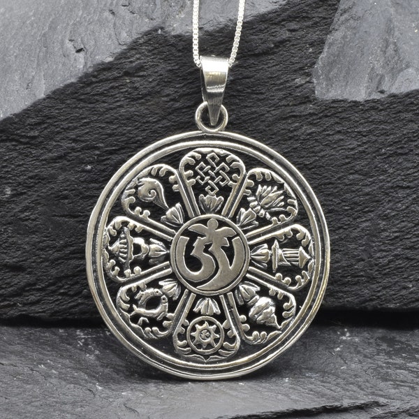 Collier mandala en argent, pendentif ohm en argent, collier bohème en argent, collier spirituel, collier cadeau yoga, collier en argent sterling, unisexe