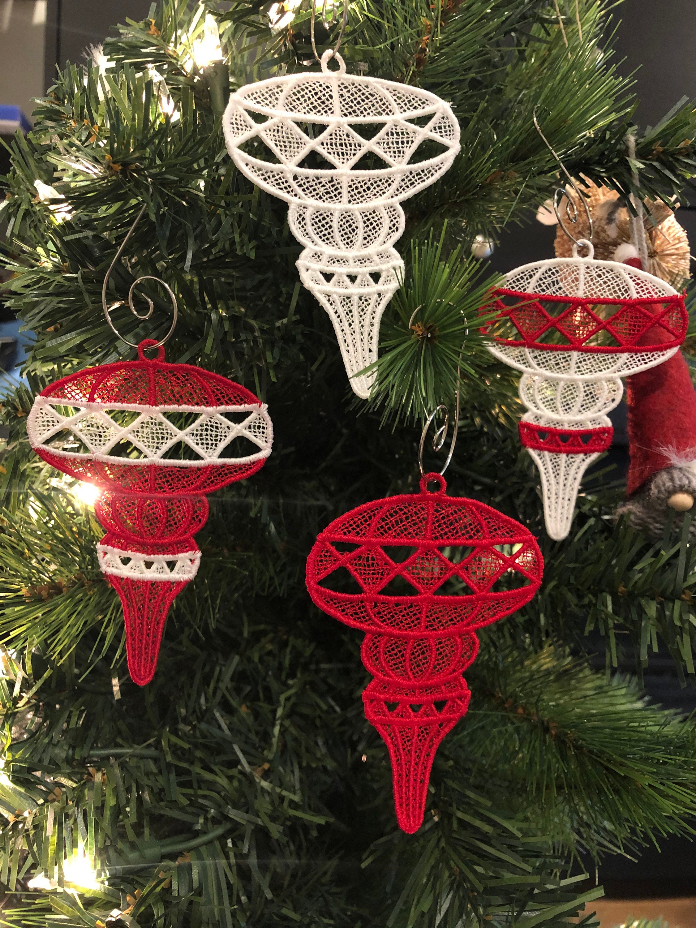 Bauble Ornaments Lace Set of 4 Two Color Custom Embroidered Etsy