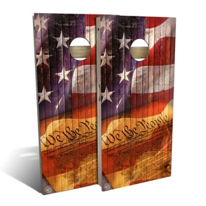 American Flag We The People Cornhole Boards, Complete Outdoor Game Set with 2 Boards, 8 Bags & Optional Accessories, The Perfect Gift