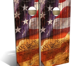 American Flag We The People Cornhole Boards, Complete Outdoor Game Set with 2 Boards, 8 Bags & Optional Accessories, The Perfect Gift