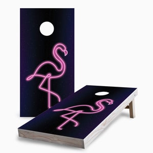 Neon Flamingo Cornhole Boards: Regulation Size, Foldable Legs