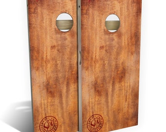 Burnt Wood Cornhole Boards, Complete Outdoor Game Set with 2 Boards, 8 Bags & Optional Accessories, The Perfect Gift