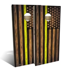 American Flag Dispatcher Yellow Line 2x4 Regulation Cornhole Board Game Set