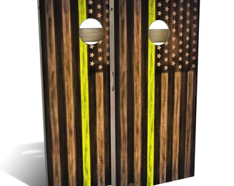 American Flag Dispatcher Yellow Line 2x4 Regulation Cornhole Board Game Set