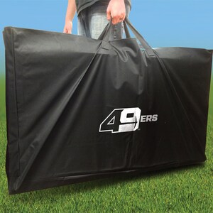 Our team logo cornhole carrying case is the best way to protect your Unc Charlotte Jersey cornhole set. It easily fits both custom corn hole boards and makes storage and transportation a breeze.