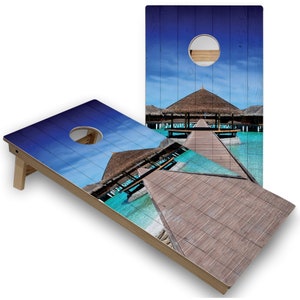 Tropical Paradise Cornhole Set, Complete Outdoor Game Set with 2 Boards, 8 Bags & Accessories, The Perfect Gift