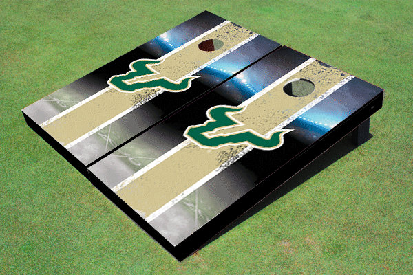 South Florida USF Bulls Field Long Strip Matching Gold Themed Cornhole Set, Officially Licensed NCAA Team Boards
