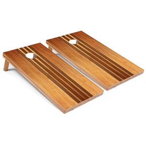 Retro Wood Striped Cornhole Set, Complete Outdoor Game Set with 2 Boards, 8 Bags & Accessories, The Perfect Gift