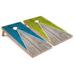 Turquoise and Lime Pyramid Cornhole Set, Complete Outdoor Game Set with 2 Boards, 8 Bags & Accessories, The Perfect Gift