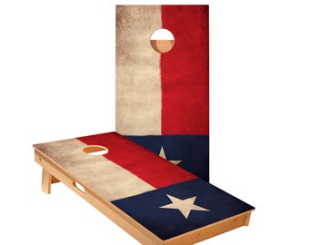 Vintage Texas Flag Longhorn Cornhole Boards, Includes 2 Boards + Optional Bags & Accessories