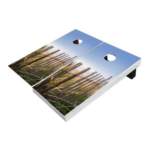 Beach Fence Cornhole Boards, Complete Outdoor Game Set with 2 Boards, 8 Bags & Optional Accessories, The Perfect Gift